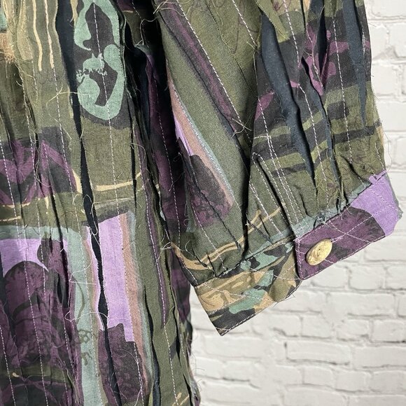 NWT Tantrums Green & Purple Rose Pleated Wood Buttoned 3/4 Sleeve Blouse Size 1X - Picture 9 of 14